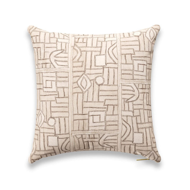 Ecru Maze Kuba Cloth Pillow Pillow ADT 22" W x 22" H 