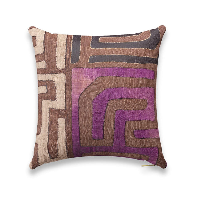 Plum Patchwork Kuba Cloth Pillow Pillow ADT 22" W x 22" H 