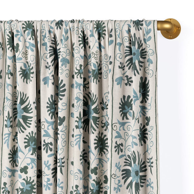 Sage Ribbon Suzani Rod Pocket Curtain Curtains St. Frank 84" Curtain Panel 