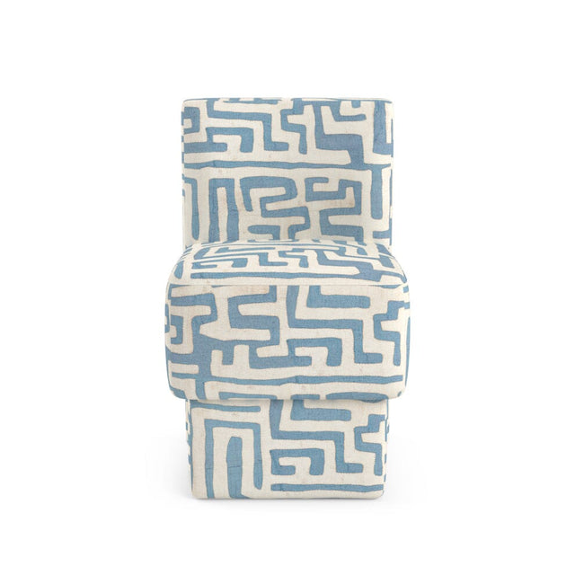 Indigo Classic Kuba Cloth Anita Vanity Stool Furniture Revive Upholstered Base 