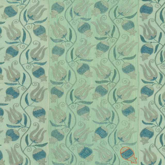 Aqua Pomegranate Suzani - Wallpaper Yardage Uzbekistan 