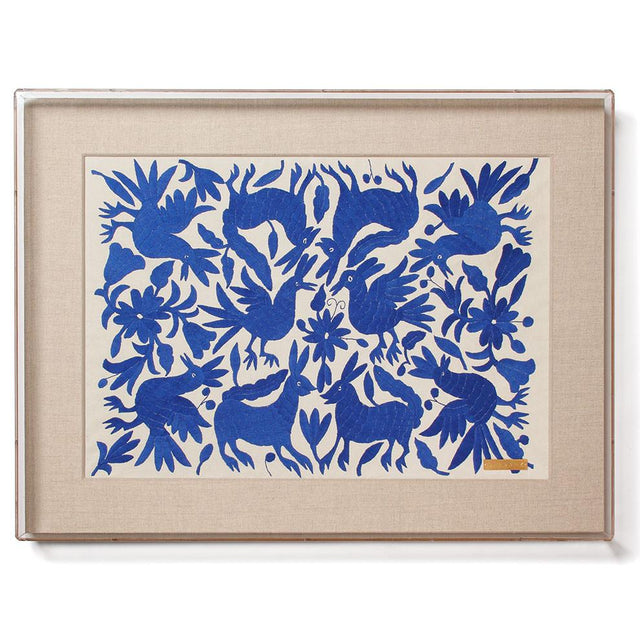 Blue Otomí - Accent Framed Textile Textile Mexico Lucite - 37.5" x 28.5" 